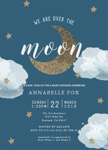 Baby Shower By Mail Invitation, Moon Baby Shower Invitation, Shower By Mail Invitation, Baby Shower By Mail, Couples Baby Shower Invitations, Shower By Mail, Star Baby Shower Invitations, Blue Baby Shower Invitations, Glitter Baby Shower