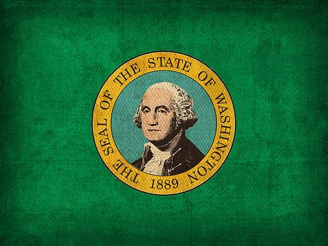 Washington State Flag on Worn Canvas Washington Scenery, Washington State Flag, American Heritage Girls, Bar Exam, State Symbols, American Colonies, Character Board, Essay Questions, Washington Usa