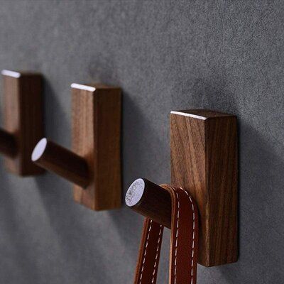 Multiple Use:This hook can be used in many places, such as porch, bedroom, etc. it can hang coat, scarf, wallet, umbrella, bathrobe, key, etc. to make life orderly and beautiful! | Millwood Pines Inverleigh Solid Wood 3 - Hook Wall Hook Wood in Black / Brown, Size 3.15 H x 1.57 W x 0.79 D in | Wayfair Wooden Hooks, Wooden Coat Hooks, Coat Hooks Wall Mounted, Over The Door Hanger, Wood Hooks, Wooden Wall Hooks, Wall Mounted Hooks, Towel Hanger, Wall Accessories