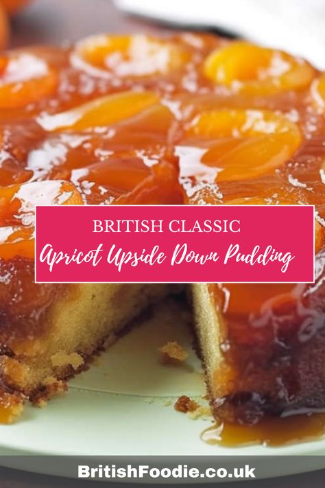 This Caramelized Canned Apricot Upside Down Cake is a stunning, easy-to-make dessert perfect for any season! #britishpudding #apricotdesswert #falldessert Canned Apricot Recipes Desserts, Canned Apricot Recipes, Apricot Upside Down Cake, Apricot Dessert, British Pudding, Stem Ginger, Apricot Cake, British Recipes, Apricot Recipes