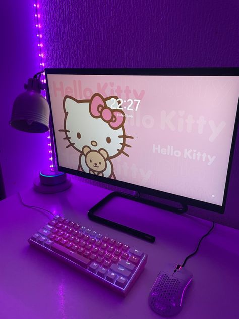 Hello Kitty Gaming Setup, Hello Kitty Setup, Gaming Setup Bedroom, Hello Kitty Games, Games Room Inspiration, Hello Kitty Room Decor, Hello Kitty Bedroom, Bedroom Ideas For Small Rooms Cozy, Room Organisation