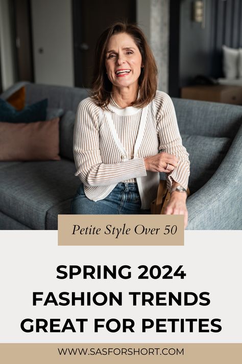 Are you in the process of getting your wardrobe ready for Spring 2024 and want to know what is going to look good on your petite frame.  Look no further.  Beth is sharing fashion trends that will look great on petites this season.  Some of the trends are white dresses, relaxed wide leg trousers, stripes, and metallics.  Follow beth for more styling tips and suggestions for petite women over 50. Spring Outfits 2024 Trends Petite, Petite Spring Outfits 2024, Petite Fashion Over 50, Style For Short Women, Trousers Women Outfit, Petite Dressing, Outfit For Petite Women, Outfits For Petite, Petite Bloggers