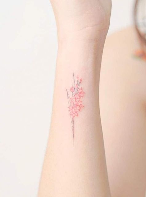 Edelweiss Tattoo, Gladiolus Flower Tattoos, Tattoo Klein, Gladiolus Tattoo, Peony Flower Tattoos, Flower Language, Gladiolus Flower, Petite Tattoos, Birth Flower Tattoos