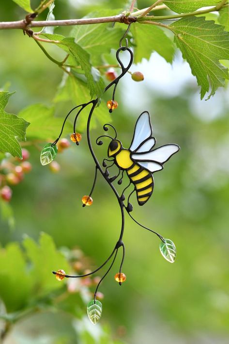 Honey Bee Stained Glass window hangings Custom stained glass | Etsy Cute Honey Bee, Window Hanging Decor, Stained Glass Window Hangings, Honey Bee Decor, Stained Glass Patterns Free, Bee Lover Gifts, Glass Window Art, Stained Glass Birds, Stained Glass Butterfly