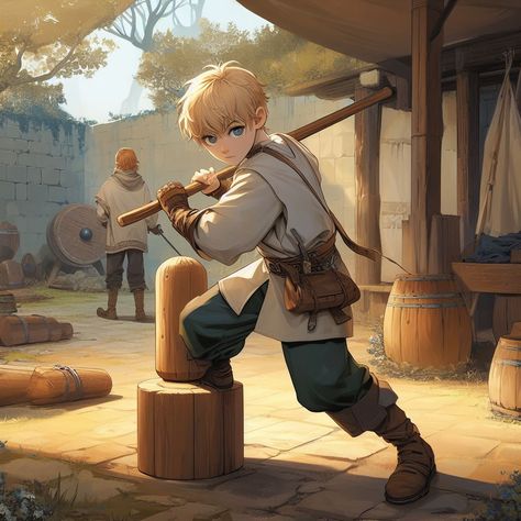 Villager Concept Art, Dnd Young Wizard, Child Character Art, Old King Character Art, Character Design Child, Child Character Design, Young Knight Character Art, Character With Greatsword, D D Character Ideas