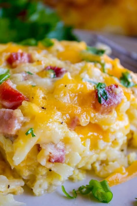 Hash Brown Egg Casserole with Ham - The Food Charlatan Overnight Crockpot Breakfast Casserole, Overnight Crockpot Breakfast, Overnight Hashbrown Breakfast Casserole, Hash Brown Egg Casserole, Ham And Egg Casserole, Ham Breakfast Casserole, Breakfast Ring, Hashbrown Breakfast, Frozen Hashbrowns