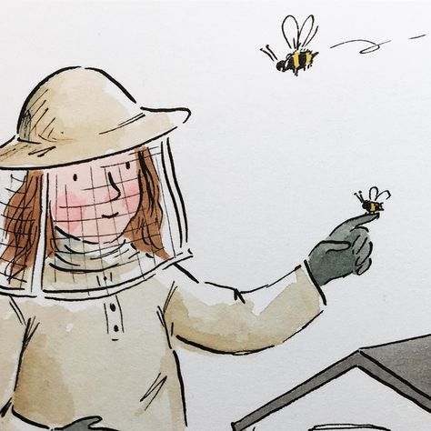 Beekeeper from a recent commission for a bee-loving girl's 18th birthday 🐝💕 Beekeeper Drawing, Beekeeper Illustration, Bee Drawing Easy, Beekeeper Art, Bees Illustration, Cartoon Family, Bee Drawing, Honey Brand, Story Drawing