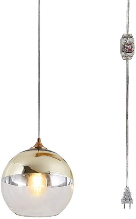 STGLIGHTING Globe Glass Swag Pendant Light Plug in Pendant Lighting with 15ft Dimmable Switch Cord Gold Ceiling Lamp E26 Chandelier for Bedroom Background Wall No Wiring Needed Bulb Included - - Amazon.com Gold Ceiling Lamp, Swag Pendant Light, Chandelier For Bedroom, Blown Glass Lighting, Bedroom Background, Gold Ceiling, Chandelier Bedroom, Office Lighting, Background Wall