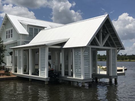 Supply Plans — Lake & Land Studio Small House Garage, Boathouse Design, Boat Garage, Lakefront Living, The Boathouse, Recreational Room, Fishing Pier, Lakefront Property, Modern Mexican