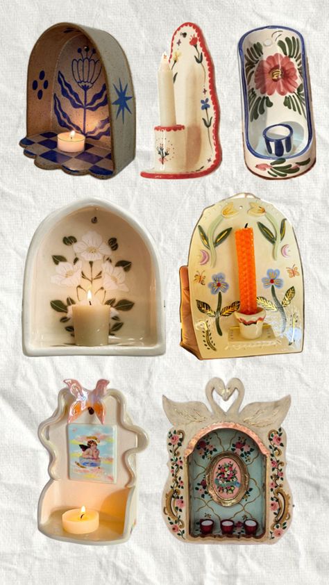 Candle Shrine, Clay Art, Candle Sconces, Folk Art, Arts And Crafts, Candles, Ceramics, Art