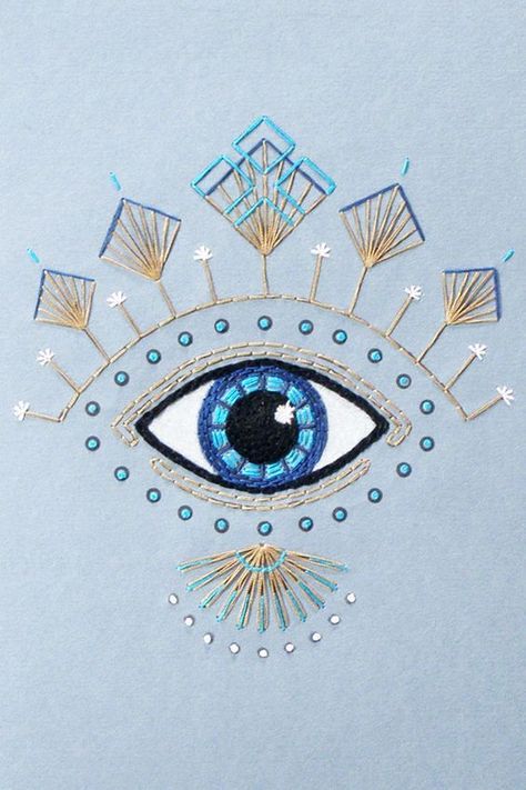 Embroidered Journal, Eye Journal, Evil Eye Tattoo, Evil Eye Art, Clothes Embroidery Diy, Textile Art Embroidery, Tattoo Paper, Minimalist Tattoos, Handmade Embroidery Designs