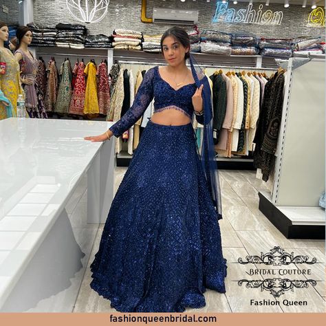 Step into the night with elegance and allure in our enchanting dark blue party wear lehenga. Embrace the magic of twilight in style!" 💙🌟 Prepare to steal the spotlight at your next party with our mesmerizing designer lehengas. Radiate star power and grace wherever you go! ✨ 📞For inquiries, drop us a message or visit our store we’re located at 1358 Oak Tree Rd, Iselin, NJ 08830. . . . #PartywearLehenga #darkbluelehengas #modernlehenga #sangeetoutfit #Royalbluelehenga #partywearshararas Dark Blue Lengha, Dark Blue Party, Dark Blue Lehenga, Blue Lengha, Royal Blue Lehenga, Sangeet Lehenga, Partywear Lehenga, Golden Lehenga, Desi Fits