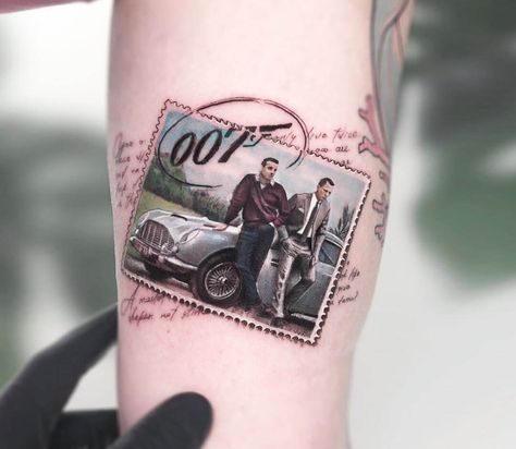 James Bond tattoo by Kozo Tattoo | Photo 31037 Kozo Tattoo, Small Wing Tattoos, Stammestattoo Designs, Pop Culture Tattoos, Trust Design, Culture Tattoos, Movies Scenes, Scene Tattoo, Tattoo Design Tattoo