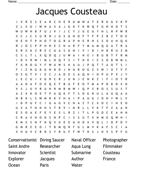 Jacques Cousteau Word Search June Crafts, Jacques Cousteau, Word Doc, Nonfiction Books, Fiction Books, Word Search