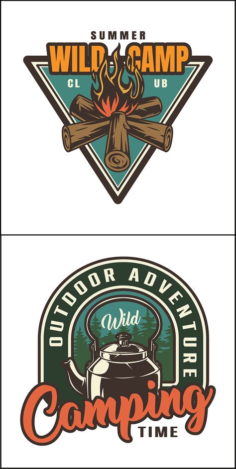 Camping Logo Design Ideas, Outdoors Logo Design, Camping Logo, Badge Logo Design, Squad Logo, Hipster Illustration, Camping Accesorios, Outdoor Logos, Comic Tattoo