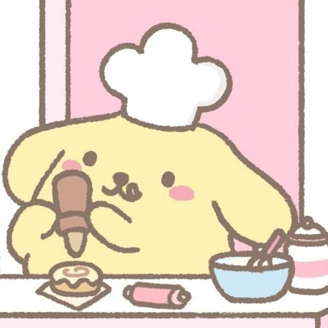 Pompompurin Pfp, Hello Kitty Baking, Pfp Yellow, Sanrio Pfp, Sanrio Pompompurin, Yellow Dog, Sanrio Wallpaper, Hello Kitty Pictures, Kitty Wallpaper