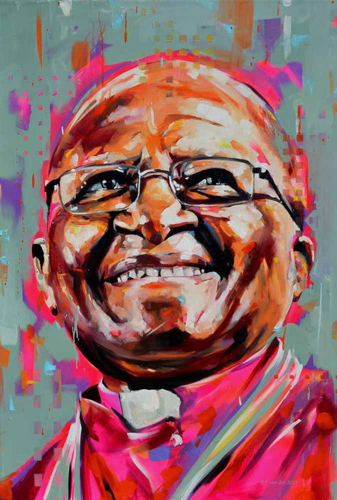 The Archbishop by Floris van Zyl. This colourful portrait captures the essence of Desmond Tutu. Don Corleone, Desmond Tutu, South African Art, Contemporary African Art, South African Artists, Muse Art, African Artists, Colorful Portrait, Afro Art