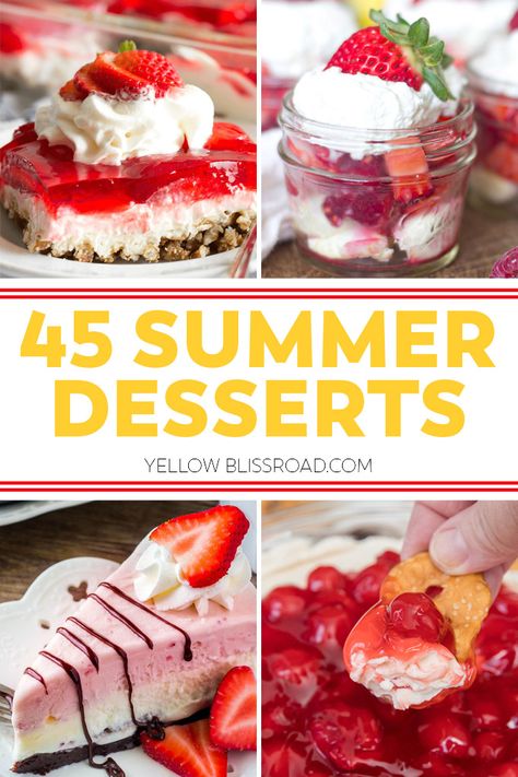 So you’ve got the main dish and the sides covered but what about dessert? These sweet summer desserts that will be the hit of your next picnic or cookout! Cookout Desserts, Best Summer Desserts, No Bake Summer Desserts, Easy Summer Desserts, Summer Dessert Recipes, Desserts For A Crowd, Baked Dessert Recipes, Desserts To Make, Summer Dessert