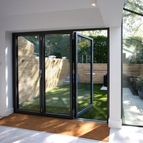 Folding Doors Exterior, Bi Fold Doors, Exterior Balcony, Folding Patio Doors, Apartments Exterior, Glass Doors Patio, Sliding Folding Doors, Exterior Doors With Glass, Modern Extension