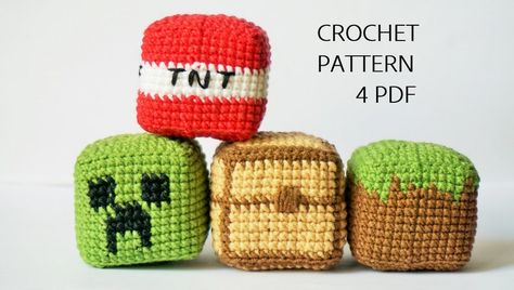 Crochet a Minecraft Steve and Alex, a Herd of Minecraft Sheep and More Patterns To Have Fun With … | KnitHacker Crochet Minecraft Ornament, Minecraft Blocks Out Of Yarn, Crochet Minecraft Steve Free Pattern, Crocheted Minecraft Characters, Crochet Minecraft Plushies, Fortnight Crochet Patterns, Creeper Minecraft Crochet, Warhammer Crochet Pattern, Minecraft Free Crochet Patterns