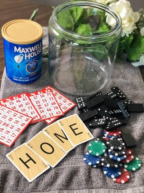 game-night-tabletop-centerpiece-diy-supplies Wrap Ball Game, Saran Wrap Ball, Saran Wrap Game, Saran Wrap Ball Game, Dinner Centerpieces, Centerpiece Diy, Coffee Gifts Card, Gold Centerpieces, Game Rules