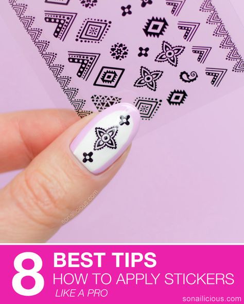 how to apply nail stickers like a pro! the most useful tips for nail stickers Nail Art Stickers Ideas, How To Put On Nail Stickers, Sticker Nails How To Put On, How To Put Stickers On Nails, How To Use Nail Stickers, How To Apply Nail Stickers, Nail Art With Stickers, Nail Art Stickers Design, Nail Sticker Ideas