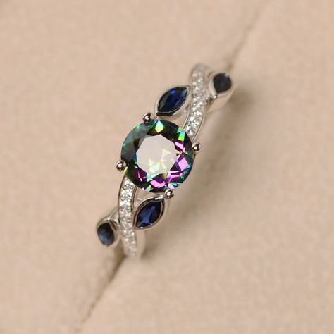 Antique Wedding Jewelry, Rainbow Topaz, Mystic Topaz Ring, Silver Engagement Ring, Engagement Ring White Gold, Engagement Rings Opal, Deco Floral, Mystic Topaz, Fine Rings