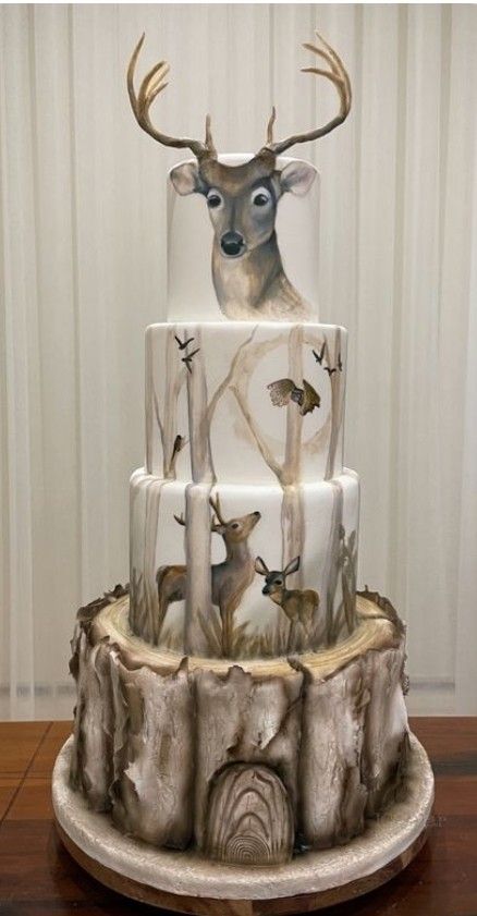 Deer Hunter Grooms Cake, Deer Cake Ideas, Deer Cake For Men, Forest Themed Cake, Deer Wedding Cake, Deer Hunting Cake, Boys 18th Birthday Cake, Enchanted Forest Cake, Hunting Birthday Cakes