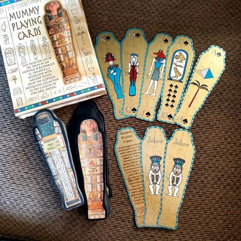 This is a new set of two decks die-cut in the shape of an Egyptian Sarcophagus (c. 700-675 B.C.) Decorated with ancient motifs from the Egyptian Antiquities Collection of the Museum of Fine Arts, Boston. The bonus card gives details of this mummy & history. Dated 1992 MOFA, Boston. Printed in Belguim for U.S. Game Systems. I was lucky enough to win these in an FB group giveaway from Jessica Nyx. Egyptian Sarcophagus, Ancient Motifs, Museum Of Fine Arts Boston, Game Ideas, Game System, Museum Of Fine Arts, New Set, Fine Arts, Nyx