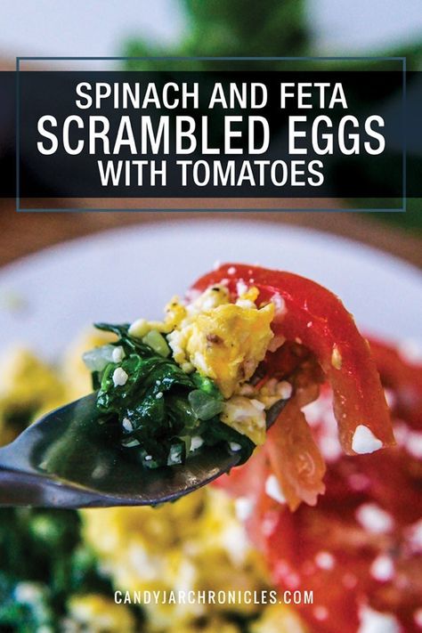 Spinach and Feta Scrambled Eggs with Tomatoes Feta Scrambled Eggs, Scrambled Eggs With Tomatoes, Eggs With Tomatoes, Easy Scrambled Eggs, How To Make Spinach, Spinach Tomato, Spinach Feta, Spinach Egg, Sauteed Spinach