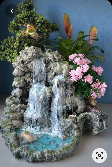 Diy Waterfall, Fairy House Crafts, Fairy House Diy, Fairy Garden Crafts, Deco Nature, Waterfall Fountain, Glass Centerpieces, Diy Fairy, In Front Of House