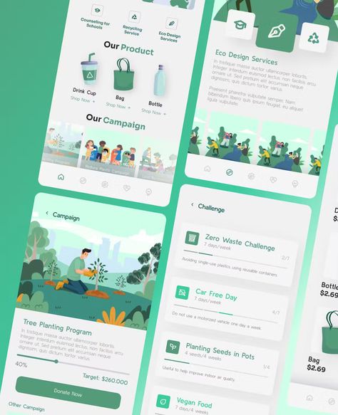 Go Green Mobile App UI Template Figma Eco App Design, Green App Design, Carbon Footprint Calculator, App Green, Lifestyle Apps, Beauty App, Project Plan, Wedding Organizer, Figma Template