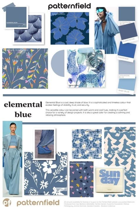 Elemental Blue Pantone, Mood Board Blue, Textile Design Portfolio, Elemental Blue, Mood Board Fashion Inspiration, Design Color Trends, Stickers For Journaling, Fathers Day Coloring Page, Fashion Portfolio Layout