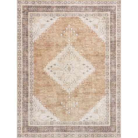 Reseca Oriental Traditional Vintage Distressed Machine Washable Area Rug - Bed Bath & Beyond - 38121592 Bedroom Decorate, Farmhouse Area Rugs, Vintage Medallion, Washable Area Rug, Polyester Rugs, Farmhouse Rugs, Brown Area Rugs, Washable Area Rugs, Machine Washable Rugs