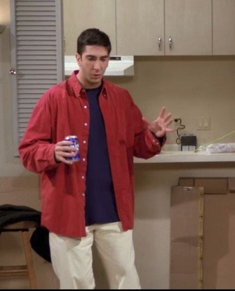 Friends Ross Outfits, Friends Joey Outfits, Ross Geller Outfits, 90s Outfits Men, Friends Outfits 90s, Ross Outfits, Red Canary, 90s Outfit Men, Ross Friends