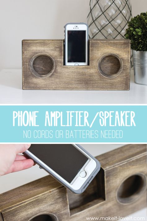 DIY Wooden Phone Amplifier/Speaker (no cord or batteries needed) | via Make It and Love It Phone Amplifier, Handmade Father's Day Gifts, Wooden Speakers, Diy Holz, Wood Tools, Wood Plans, Woodworking Jigs, Diy Phone, Woodworking Ideas