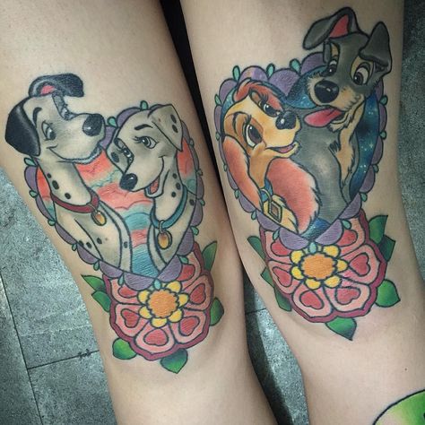 Lady And The Tramp Tattoo, Disney Couple Tattoos, Culture Tattoos, Disney Sleeve, L Tattoo, Sugar Skull Tattoos, Diy Tattoo, Up Tattoos, Disney Tattoos