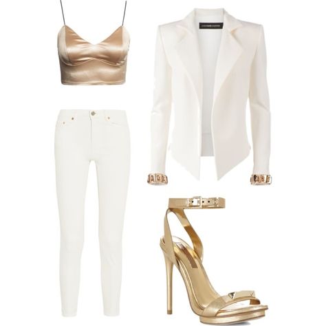 White & Gold by kkai on Polyvore featuring Alexandre Vauthier, Acne Studios and BCBGMAXAZRIA White And Gold Casual Outfit, White And Gold Outfits Parties Casual, White And Gold Outfits Classy Party, White And Gold Party Outfit, Gold And White Outfits For Women, White And Gold Outfits Parties, White And Gold Outfits Classy, White And Gold Outfits, White Gold Outfit