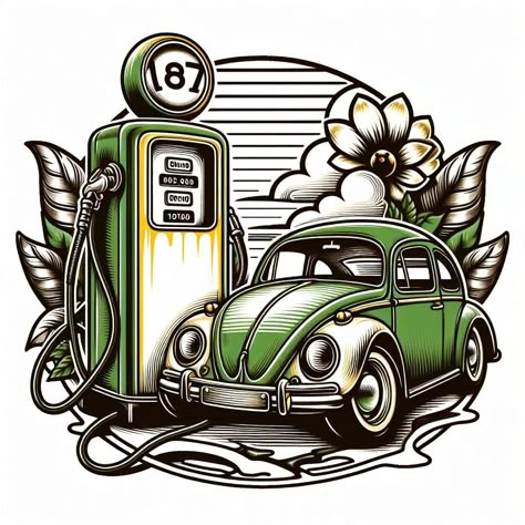 Hammer Tattoo Design, Hot Rod Tattoo, Hammer Tattoo, Vw Art, Vw Classic, Beetle Car, Tattoo Old School, Print Design Art, Black Tattoo