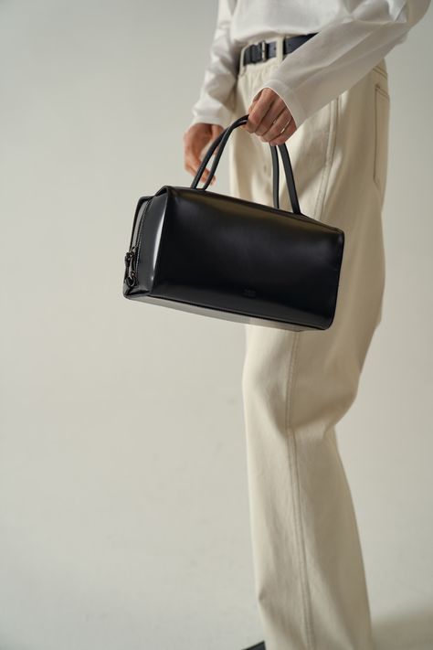 Designer fashion, Seoul-fully created | W Concept Black Cow, Daily Bag, W Concept, Black 7, Natural Leather, Metal Decor, Cow Leather, Fabric Color, Inside Pocket