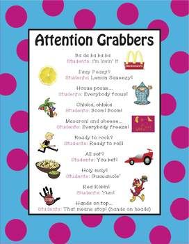 Fun Attention Grabbers Classroom Attention Grabbers, Classroom Rules Poster, Rules Poster, Child Activities, Attention Grabbers, Attention Getters, Behaviour Management, Organization And Management, Class Management