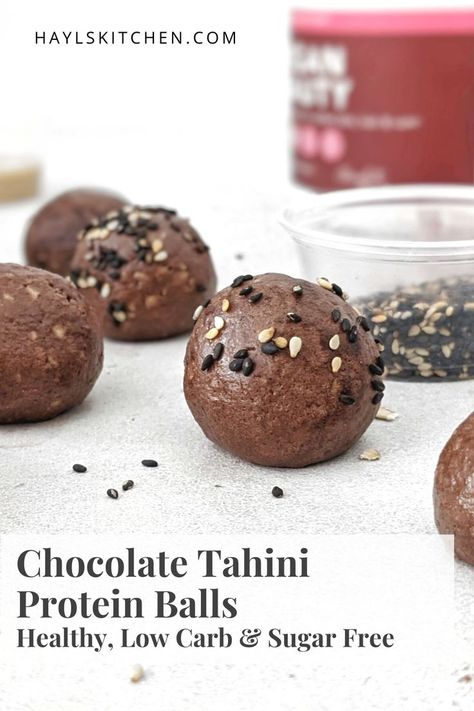 Chocolate Protein Balls, Protein Balls Healthy, Chocolate Tahini, Healthy Chocolate Desserts, Healthy Treats Recipes, Healthy Chocolate Recipes, High Protein Desserts, Dark Chocolate Truffles, Protein Desserts