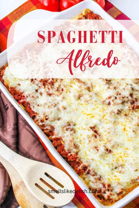 Spaghetti Bake With Alfredo And Marinara, Viral Spaghetti Recipe With Alfredo, Viral Pasta Bake, Baked Spaghetti With Alfredo And Marinara Sauce, Viral Spaghetti Bake, Alfredo Marinara Pasta Bake, Alfredo And Spaghetti Sauce Pasta Bake, Spaghetti Alfredo Casserole, Oven Baked Alfredo Pasta