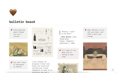 Notion Bulletin Board, Mood Board Notion, Notion Mood Board, Notion Moodboard, Notion Vision Board, Notion Blog, School Planner Template, Notion Library, Notion Ideas