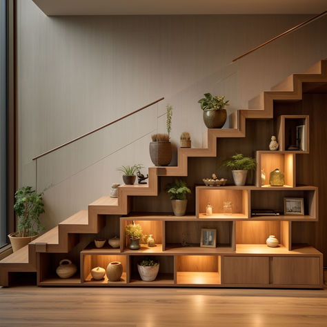 20 Good Looking Floating Shelf Ideas Stair Shelf Ideas, Floating Shelf Ideas, Staircase Shelves, Modern Shelf Design, How To Make Floating Shelves, Unique Wall Shelves, Stair Shelves, Staircase Remodel, Stair Landing