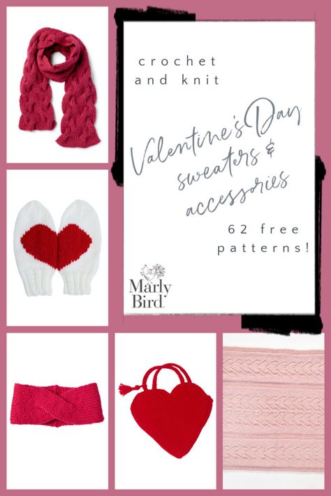 Valentine's Day Sweaters and Accessories - Marly Bird Holiday Crochet Patterns, Marly Bird, Accessories Crochet, Holiday Knits, Valentines Crochet, Crochet And Knitting, Free Knitting Patterns, Holiday Crochet, Slippers Pattern