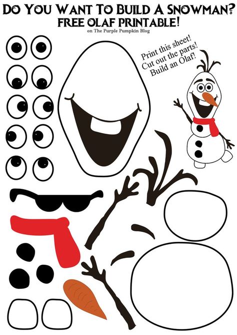 Free Olaf Printable!!  Do you want to build a snowman? You can with this paper activity! Simply print, cut and stick the parts together! Lots of fun for Frozen fans! Olaf Printable, Olaf Party Favors, Olaf Party, Diy Schneemann, Olaf Snowman, Printable Snowman, Christmas Worksheets, Purple Pumpkin, Frozen Olaf