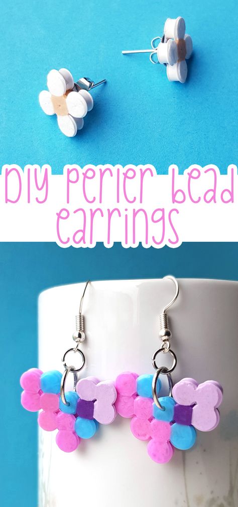 Perler Bead Earrings & Free Template Peeler Bead Jewelry, Perler Earrings Diy, Perler Bead Earrings, Perler Earrings, Jewelry Template, Diy Beading, Melty Beads, Fuse Beads, Jewelry Making Tutorials