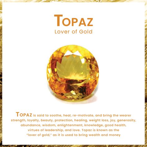 💫Topaz is said to soothe, heal, re-motivate, and bring the wearer strength, loyalty, beauty, protection, healing, weight loss, joy, generosity, abundance, wisdom, enlightenment, knowledge, good health, virtues of leadership, and love. 💛Topaz is known as the “lover of gold,” as it is used to bring wealth and money.💛 #gemstone #stoneoftheday #crystalshealing #topaz #topazgemstone #topazgemstonehealing #crystalenergyhealing #crystalsforhealing #gemstonehealing #crystalhealer #gemexi Topaz Stone Yellow, Jewelry By Brand, Beautiful Baubles, Crystal Healer, Gold Topaz, Crystals Healing Properties, Crystals Healing, The Lover, Topaz Jewelry