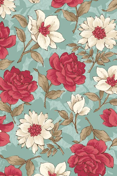 Floral Print Patterns Vintage, Red Flower Background, Floral Fabric Pattern, Calico Fabric, Flower Red, Vintage Floral Pattern, Floral Print Fabric, Wallpapers Iphone, Spring Flower